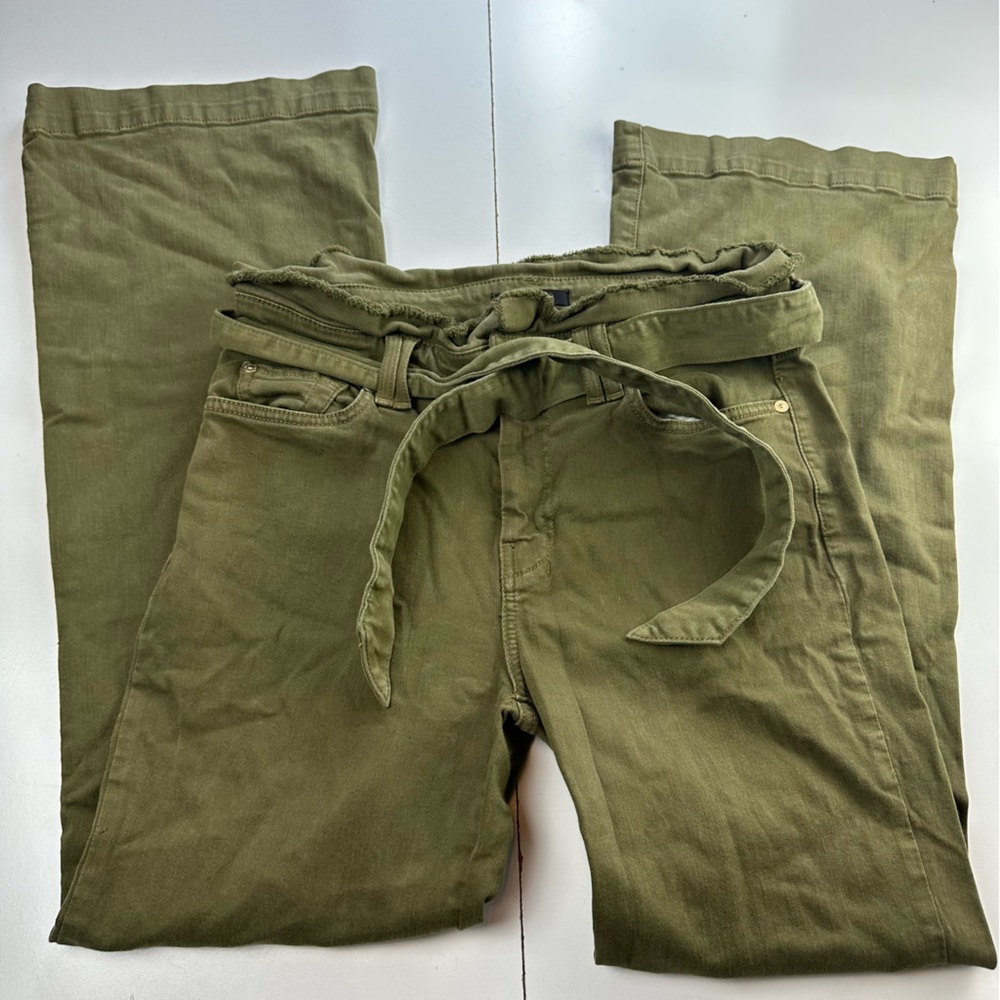 7 For All Mankind Olive Green Boot Cut Pants with Tie Belt